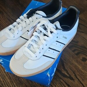 Adidas Samba White Black Sneakers Kids Boys Girls Size 2 New In Box With Tags